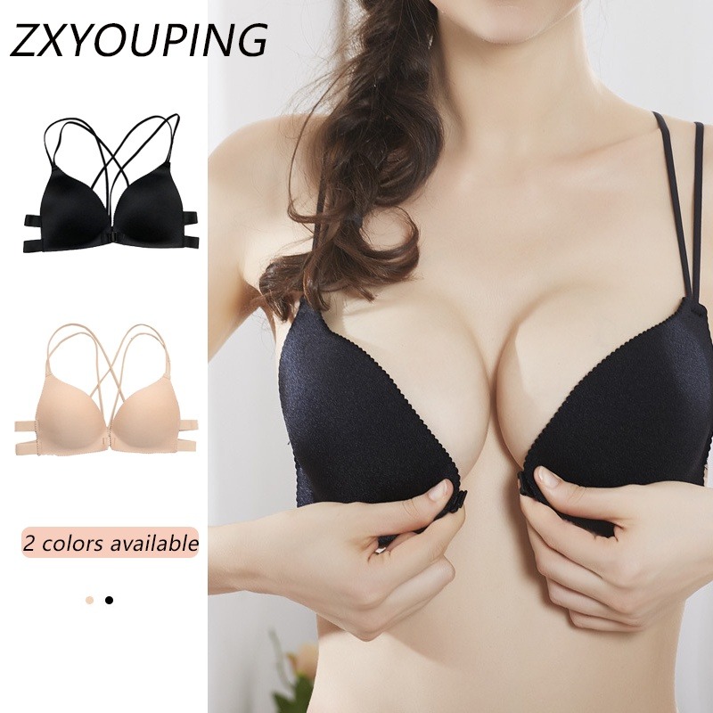 Minimizer Bra Women - 1 ชิ้นแฟชั่นสามเหลี่ยมถ้วยหัวเข็มขัดด้านหน้า Push-Up Bra ไม่มีลวดเซ็กซี่สบายบางชุดชั้นในกีฬา Bra