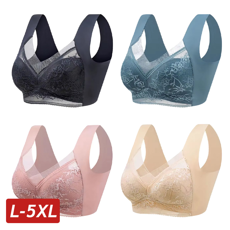 Mastectomy Bra Pocket - บราไร้โครงสำหรับผู้หญิงไซส์ใหญ่ L-5XL บราดันทรง ผ้าไหมน้ำแข็ง ไร้รอยต่อ บราลูกไม้